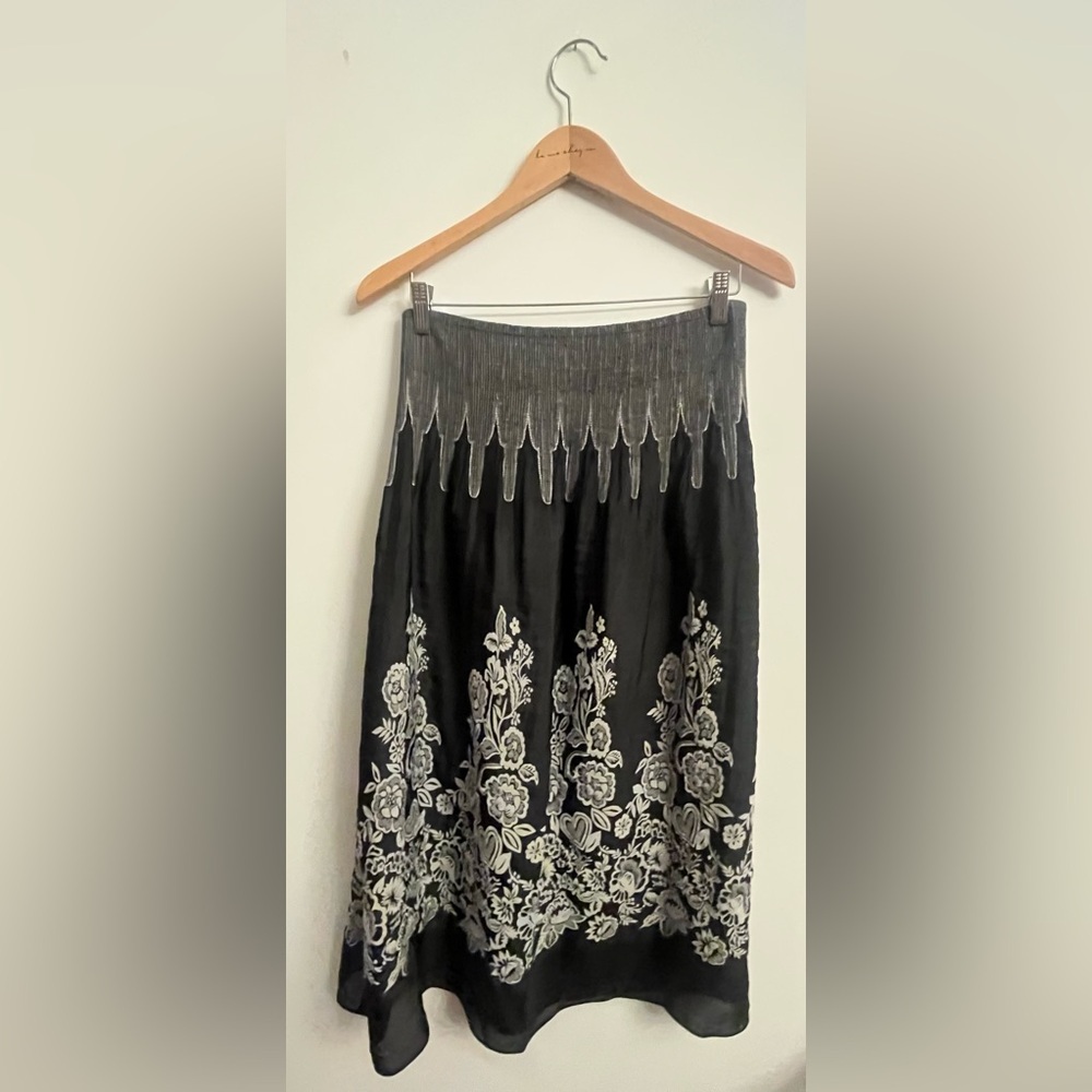 Silk Midi Skirt Black Grey MEDIUM